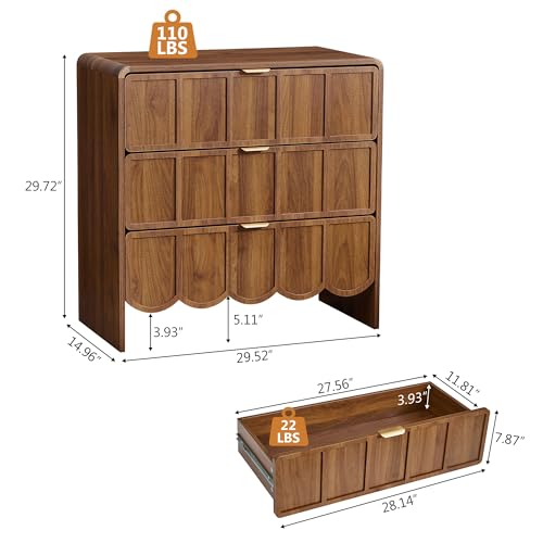 3 Drawer Dresser for Bedroom, Modern Closet Chest of Drawers with Wave Fluted Drawer, Wood Storage Small Dresser Organizer for Nursery Bedroom Living Room Hallway Closet (Walnut) - color: Walnut Scallop 3 Drawer
