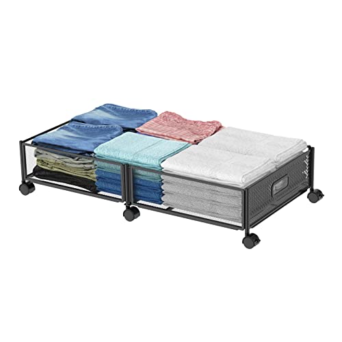 Under Bed Storage on Wheels, Upgraded 31.5 inch Large Rolling Under Bed Storage, Metal Foldable Underbed Drawers Organizer Tool-free Assembly Underbed Shoes Clothes Organize - size: 1 Pack (31.5×15.7")