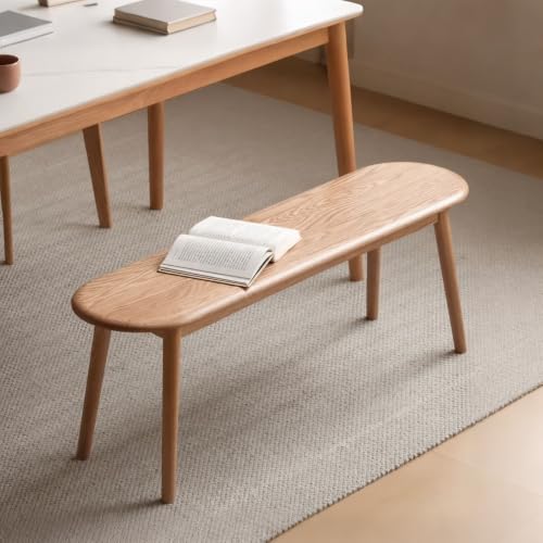 47 Inch Solid Oak Narrow Dining Bench, Natural Finish – Space-Saving Skinny Bench for Kitchen, Entryway & Living Room - size: 47 Inch