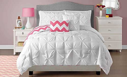 VCNY 5 Piece Kara Reversible Comforter Set, Full, White - color: White, size: Full / Queen