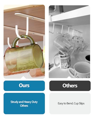 3 Pack Mug Hooks Under Cabinet with 9 Hooks for Displaying Mugs, White | Coffee Mug Holder for Hanging Under Shelf, Cup Hanger, Coffee Cups and Kitchen Utensils - color: White