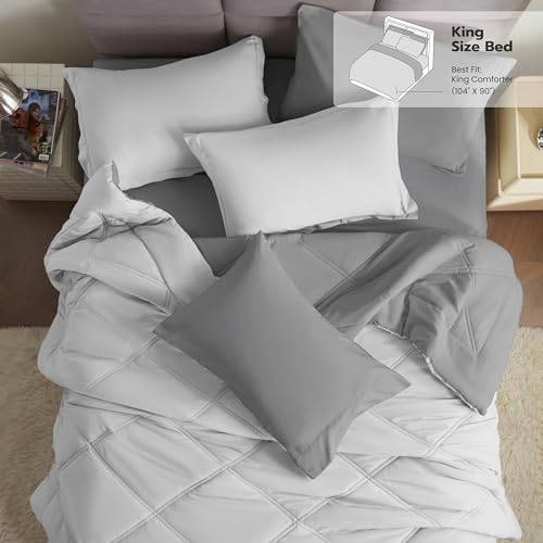 Joiedomi King Size Comforter Set with Sheets Light Grey, 7 Pieces King Bedding Set with 1 Down Alternative Comforter, 1 Flat Sheet, 1 Fitted Sheet, 2 Pillowcases and 2 Pillow Shams, Bed in a Bag - color: Light Grey, size: King