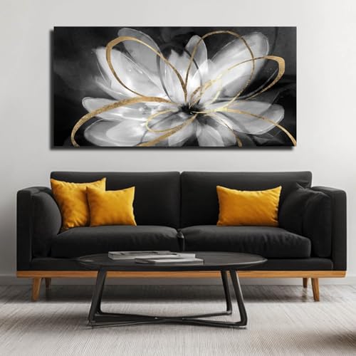 SOUGUAN Room Decor Floral Wall Art 24"x48" botanical Painting Black Art for Living Room Kitchen Dining Room Home Office - color: Black Flower, size: 48"L x 24"W