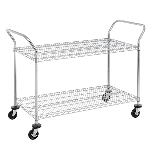 Finnhomy 2-Tier Commercial Grade Rolling Cart, Heavy Duty Utility Cart, Carts with Wheels and Handles, Kitchen Cart on Wheels, Metal Serving Cart with 700 lbs Capacity, Shelf Size 24" D x 48" W, NSF - size: 23.6"D x 55.1"W x 39.3"H