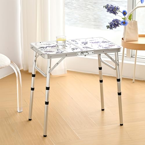 Yriuat Folding Camping Table 2ft Portable Picnic Table, Misty Lilac | Adjustable Height, Carry Handle, Aluminum Foldable Lightweight Small Card Table for Outdoor, Indoor, Hiking, Camp, BBQ, Beach - color: Misty Lilac, size: 24"l X 16"w X 24"h