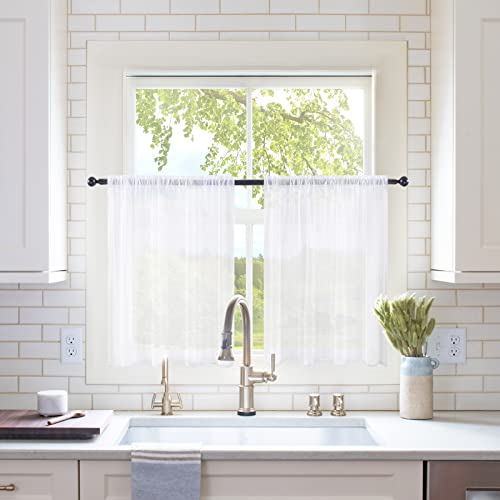 MIULEE Short Sheer Curtains 30 Inch Length 2 Panels, 29 x 30 Inches, White | Rod Pocket, Tier Curtains, Kitchen, Bathroom, Cafe, Half Window Treatment - color: White, size: 29"W x 30"L (Pack of 2)