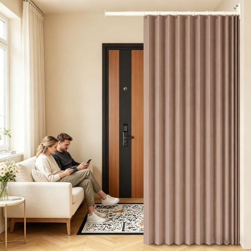 Studio Apartment Room Divider & Metal Support Pole, Space-Saving Room Separator Curtain, Blackout Privacy Partition Panels, Wall Mounted Curtains Tracks Set(A,43.3-74.8in/110-190cm) - color: A, size: 43.3-74.8in/110-190cm