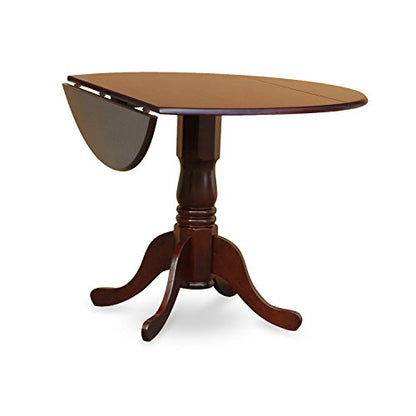 East West Furniture DLBR5-MAH-04 5 Piece Dining Room Furniture Set Includes a Round Dining Table with Dropleaf and 4 Light Tan Linen Fabric Upholstered Chairs, 42x42 Inch, Mahogany - color: Dlbr5-mah-04