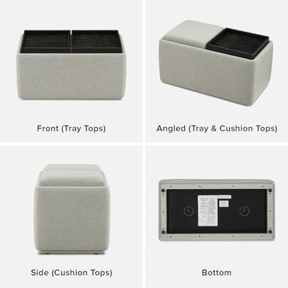 mopio Levi Storage Bench with Reversible Tray, Modern Storage Coffee Table, Bedroom Bench, Rectangular Cube Upholstered Coffee Table Ottoman for Living Room, Bedroom, Entryway (Fabric, Light Gray) - color: Light Gray Fabric, Rect.