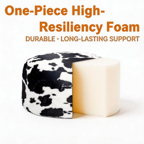 Poofieotto Round Pouf Ottoman 20 x 20 x 14 Inches Black White Cow Print | Ottoman Foot Rest,Foot Stool,Floor Pouf, Coffee Table,Foot Rest for Couch Sofa, Bean Bag Chair for Living Room Bedroom - color: Black White Cow Print