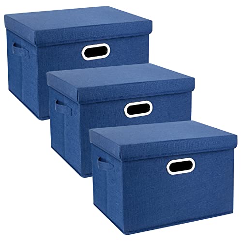 Large Storage Bins with Lids, Collapsible, Washable, Fabric Storage Boxes for Organizing, 17.3x11.8x11.4 inches, 3 Pack, Classic Blue - color: Classic Blue, size: 3-Pack Large