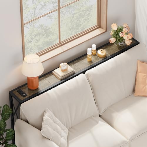 Gewudraw Narrow Console Table with Socket, Sofa Table Behind Couch | 55.1" Couch Table, Industrial Style, Long Skinny Design,For Hallway,Living Room,Bedroom, Built-In Outlets & USB,140cm Length - color: Light Grapefruit, size: 55.1 in