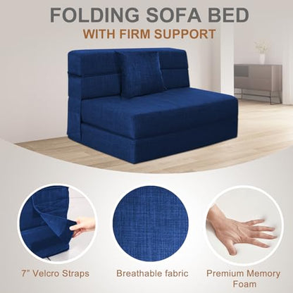 Nigoone Folding Sofa Bed Couch Memory Foam with Pillow Sleeper Chair Lazy Couch Twin Size Futon Convertible Guest Beds,Washable Cover,Dark Blue - color: Darkblue, size: Twin