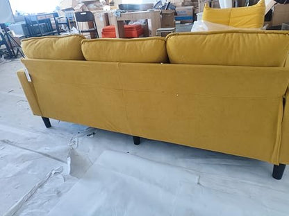 KINTNESS 78” 3 Seater Sofa Couch for Living Room, Modern Sectional Sofa with Deep Seat & Armrest Pillow, Comfy Sofa Set for Bedroom, Apartment and Office, Removable Covers, Non-Slip, Yellow | COTTON - size: 3 seater
