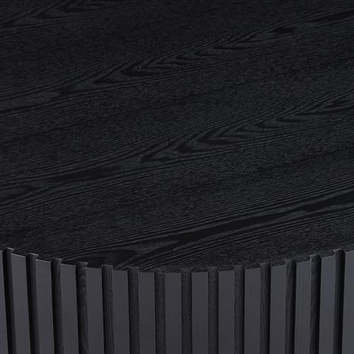 31.49'' Black Round Coffee Table for Living Room, Modern Wood Nesting Coffee Table Handcraft Circle Fluted Drum Coffee Table, Easy Assembly,Black - color: Black, size: 31.49"x17.91"x13.77"