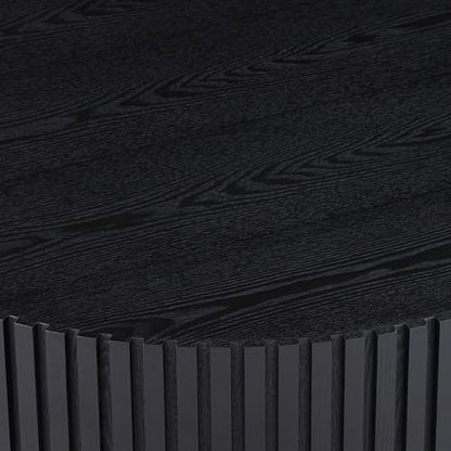 31.49'' Black Round Coffee Table for Living Room, Modern Wood Nesting Coffee Table Handcraft Circle Fluted Drum Coffee Table, Easy Assembly,Black - color: Black, size: 31.49"x17.91"x13.77"