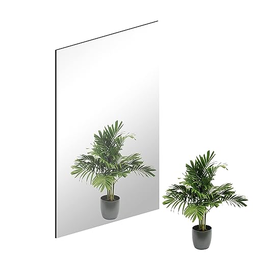 16 x 12'' x 1Pcs Glass Wall Mirror Tile with Self Adhesive Tapes | 2mm High Clear Frameless Mirror Sheet Wall Decor, Modern Decorative Mirror for Bathroom, Bedroom, Living Room, Gym, Door