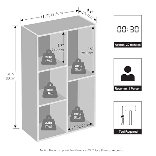 Furinno Reed Closet Organizers and Storage, 5-Cube Reversible Closet Shelves, Closet Organization Shelf, 9.4 x 19.5 x 31.5, for Bedroom, Closet, White - color: White, size: 5-Cube