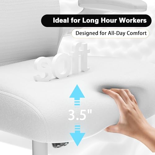 Ergonomic Home Office Chair, 4-Way Lumbar, Thick Cushion, 330LBS | Adjustable Lumbar (up/down/in/out), Rocking Mesh Back, Flip-up Arms, Easy Assembly, Ideal for home offices & small workspaces - color: White+champagne
