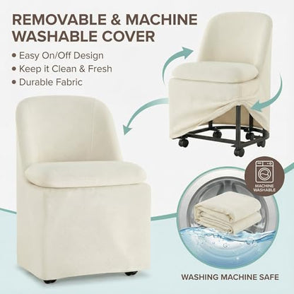 KISLOT Upholstered Dining Chairs with Casters, Washable Cover Modern Dining Room Chairs with Thick Cushion & Sturdy Metal Frame for Kitchen, Living Room, Dressing Room, Beige Fabric, Set of 2 - color: Beige, size: set of 2