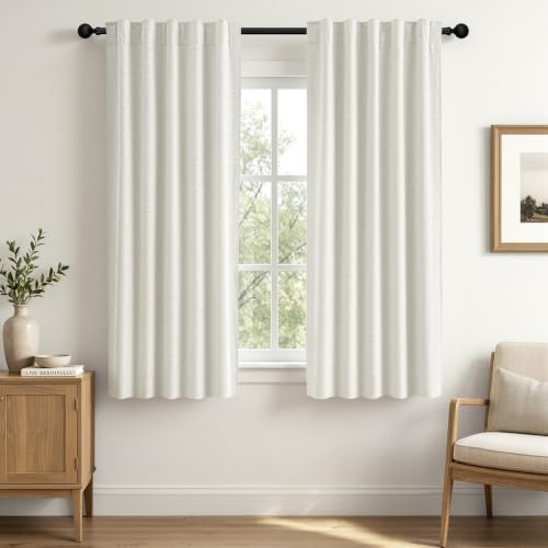 MIULEE Linen Textured 100% Blackout Curtains 63" Inch Long White Backing | Total Black Out, Thermal Insulated, Heat and Light Blocking, Back Tab&Rod Pocket, Heavy Duty, Thick, Linen Look, Birch - color: Birch, size: 40"W x 63"L (Pack of 2)