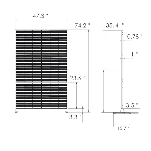 Kozyard Metal Privacy Screen 74" H x 47.2" W Decorative Outdoor Divider | with Stand Panels Freestanding Screen Set for Deck Patio Balcony Garden Outdoor&Indoor(Black/Horizontal Slat) - color: Black/Horizontal Slat