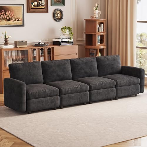 Miuuod 4-Seat Modular Sofa Couch Grey with Ergonomic Cushions, Convertible Sleeper Sectional for Living Room Bedroom Apartment, Cloud Futon Lounge Furniture Set for Small Spaces - color: Grey, style: 4 Seats（4 Seats only）