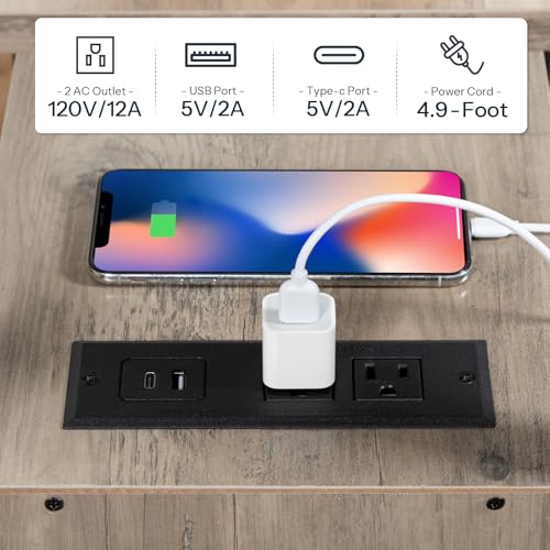 HOOBRO End Table with Charging Station, Narrow Side Table with 2 Drawers & USB Ports & Power Outlets, Nightstand for Small Spaces, Bedroom, Living Room, Stable and Sturdy, Greige and Black BG541BZ01 - color: Greige + Black