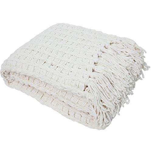 DII Chenille Luxury Thick Woven Throw with Fringe, 50x60, Cream - color: Cream