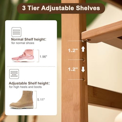 PETKABOO 47.2 in Shoe Rack Bench with Cushion, 3 Tier Bamboo Entryway Bench with Storage for Entryway, Hallway, Bedroom, Living Room - color: Brown, style: 47 in