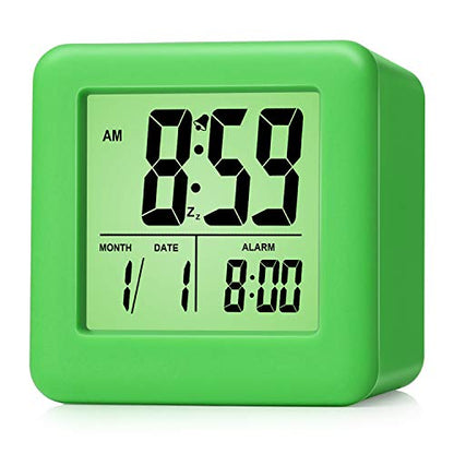 Plumeet Digital Alarm Clock Kids with Snooze and Nightlight - Easy Setting Silicone Clock Display Time, Date - Loud Alarm Clock for Bedroom - Battery Powered (Green) - color: Green