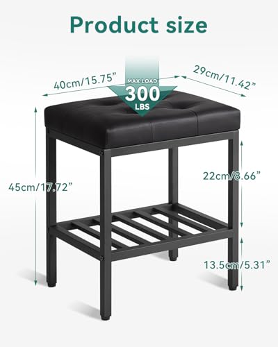 IBUYKE Rectangular Makeup Stool, PU Seat Vanity Chair, Black WBD017B | Adjustable Feet Storage Space Footrest Multi-Use Small Side Table Ottoman Bedroom - color: Black, size: Rectangular