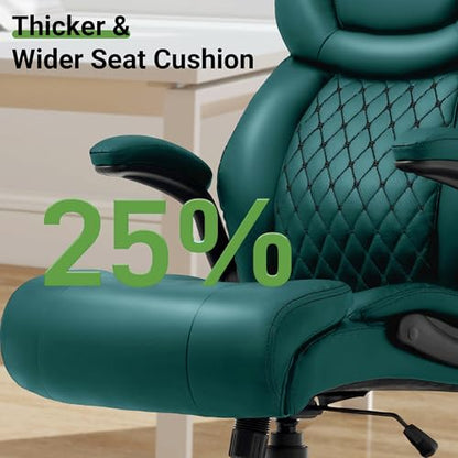 Office Chair, Big and Tall Executive Chair with Air-Lumbar Support, Breathable Desk Computer Chair with Adjustable Flip-up Armrests, Wide Cushion Seat Swivel Home Office Chair - color: Green