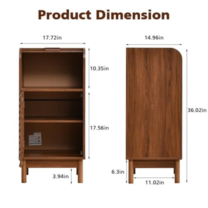 Ahokua Modern Single-Door Accent Cabinet with Curved Roll-Top and Slatted Door Design, Tall Narrow Storage Cabinet for Living Room, Entryway, Hallway, or Home Office