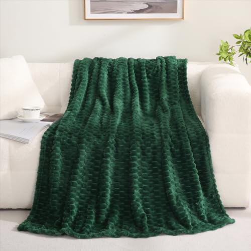 Puncuntex Dark Green Throw Blanket 90"×90" Fuzzy 3D Jacquard Decorative | Flannel Fleece Super Soft Plush Cozy Blanket for Couch Sofa Chair Lightweight - color: Dark Green, size: 90"×90”