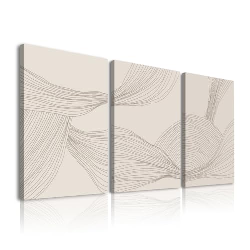 Netural Abstract Wall Art Set of 3,Beige Tones Line Art Prints,Modern Abstract Art Wall Decor Living Room,Minimlist Boho Framed Canvas Artwork,Bohemian Bathroom Bedroom Decor,12x16in - color: Netural Abstract, size: 12x16inchx3pcs