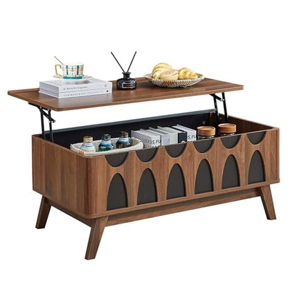 Bifins Coffee Table, Lift Top Coffee Table with Hidden Compartment | Mid Century Modern Coffee Table with Storage, Rectangular Center Table with Lift Tabletop for Living Room - color: Walnut and Black