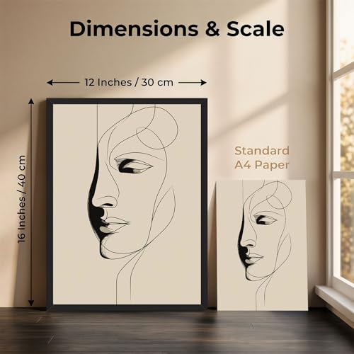 Black Framed Abstract Minimalist Line Art Poster Canvas Print Art Modern Contemporary Wall Art Painting Pictures Wall Decor Elegant Home Decoration for Living Room Bedroom Office Apartment (Black framed,12W"X16L")