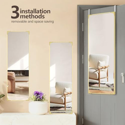 48"x14" Door Mirror, Rectangle Full Length Mirror, Over the Door Mirrors Full Length, Hanging Mirrors for Bedroom, Bathroom, Gold