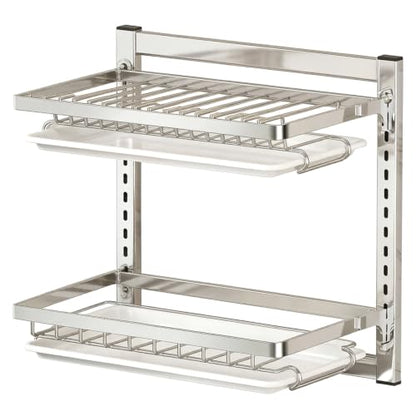 Wall Mounted Dish Drying Rack, 2 Tiers Over Sink Dish Drying Rack Rustproof Stainless Steel Drain Storage for Kitchen, Silver..
