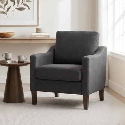 VKNOW Accent Chairs Set of 2, Modern Upholstered Armchairs, Dark Grey | Reading Chairs with Wood Legs, Single Sofa Reading Seat, Flexible Cushion, No Tool Assembly, For Living Room, Bedroom - color: Dark Grey