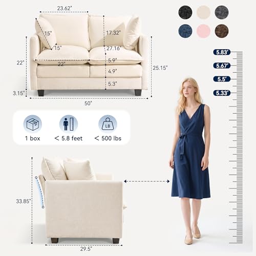 3 Seater Couch & Loveseat Sofa 2 Piece Set, Small 50" Love Seat & 69" Cloud 3 Seat Couch Sofa Set Washable Chenille Pillow Living Room Set for Apartment Office 50-Beige-3+2 - color: Beige, size: 50"+69"