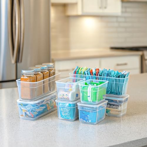 AB Designs 8-Pack Storage Bins with Lids, 4 Long and 4 Small, Clear - size: 4 Long & 4 Small