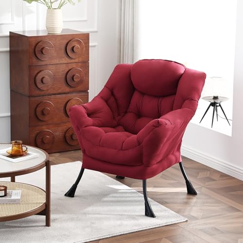 Lazy Chair, Comfy Reading Accent Chair for Bedroom, Burgundy | Comfy Bedroom Accent Chair with Washable Removable Cover and extra throw pillowfor Living Room Dorm - color: Burgundy-single