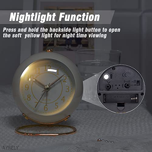 AYRELY® Battery Operated Analog Desk Alarm Clock with Light, Table Clock | Retro Aesthetic Clock with Silent Non-Ticking Movement for Bedside, Bedroom, Kitchen, Office, Travel & Kids' Room (Cream) - color: Cream
