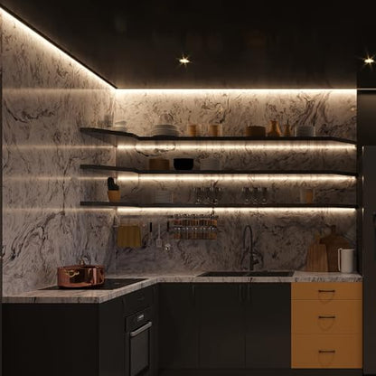 Maxxima 96 in. Hardwired LED Under Cabinet Strip Light, 3680 Lumens, 3000K | Warm White, Kitchen and Living Room 120V White Cove Lighting, No Power Supply Needed - size: 96 Inch