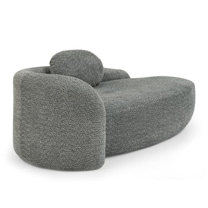Modern Oval Chaise Lounge Chair, Boucle Upholstered Single Lazy Sofa with Integrated Backrest, Side Armrest, Matching Pillow, Space Saving Accent Lounger for Living Room Reading Nook (Dark Gray) - color: Dark Gray