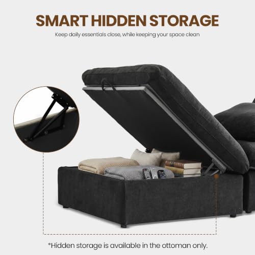 79" Cloud Modular Sofa, Convertible Modular Loveseat Couch, Cotton Linen Fabric Sofa for Living Room, Apartment and Bedroom, Removable Covers, 2 Pillows, Black - color: Black, size: 2-Seater