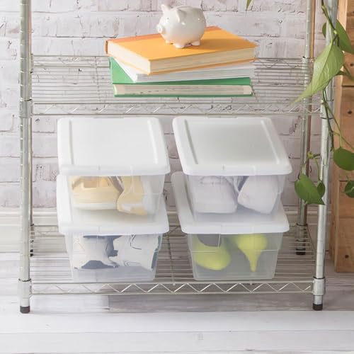 Sterilite 6 Quart Storage Box, Clear Plastic with White Snap Lid, 12 Pack - size: 6 Quart, style: 12 Pack