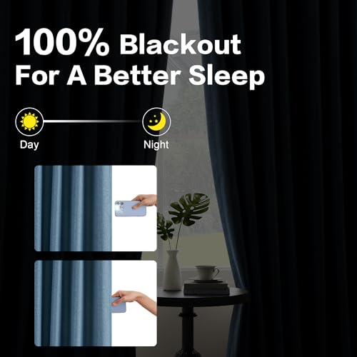 Denim Blue Blackout Pinch Pleated Curtains 102 Inches Long 1 Panel Lightweight Thermal Insulated Faux Linen Curtains with Hooks Room Darkening for Living Room 60W x 102L Inch - color: Denim Blue, size: 60"W x 102"L (Pack of 1)